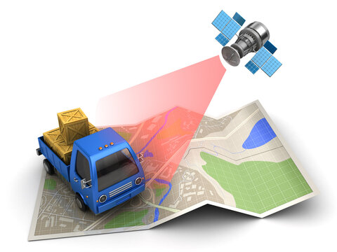 3d illustration of cargo delivery tracking with satellite