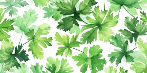 Aromatic Parsley Herbs Background, Horizontal Watercolor Illustration. Healthy Vegetarian Diet. Ai Generated Soft Colored Watercolor Illustration with Delicious Aromatic Parsley Herbs.