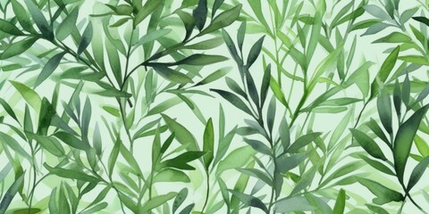 Aromatic Tarragon Herbs Background, Horizontal Watercolor Illustration. Healthy Vegetarian Diet. Ai Generated Soft Colored Watercolor Illustration with Delicious Aromatic Tarragon Herbs.