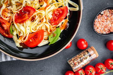 pasta tomato tagliatelle meal fresh food snack on the table copy space food background rustic top view