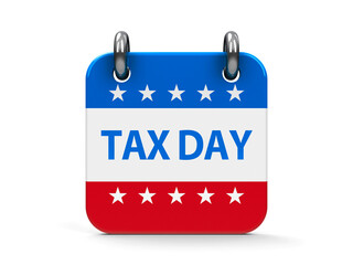 Tax day calendar icon as american flag, three-dimensional rendering