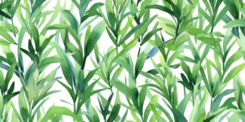 Fresh Organic Water Spinach Vegetable Background, Horizontal Watercolor Illustration. Healthy Vegetarian Diet. Ai Generated Soft Colored Watercolor Illustration with Delicious Juicy Water Spinach.