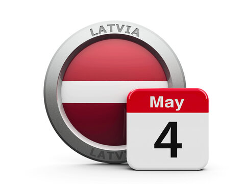 Emblem of Latvia with calendar button - Fourth of May - represents the Latvia independence day, three-dimensional rendering, 3D illustration