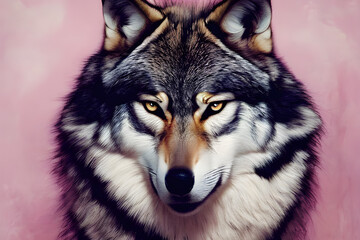 Portrait of a wolf in fashion magazine style. Generative AI