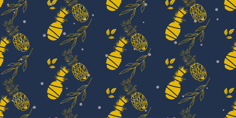 unique abstract summer pineapple fruits seamless pattern background