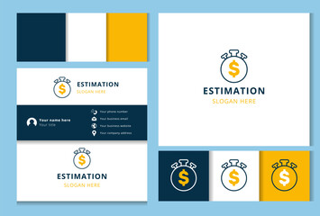 Estimation logo design with editable slogan. Branding book and business card template.