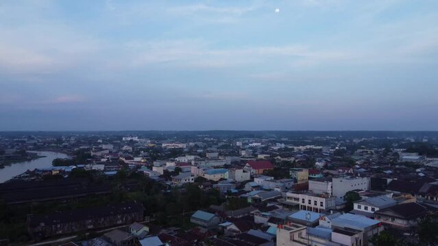 Aerial view of Central Borneo on a sunny morning with a beautiful blue sky. Pangkalan Bun, Central Borneo. Indonesia - July 10, 2023