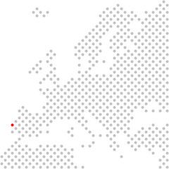 Lissabon in Portugal: Europakarte aus grauen Punkten mit roter Markierung