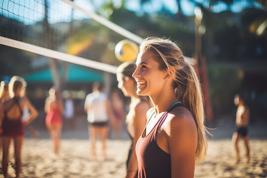 Blonde Woman Playing Beach Volleyball Ai Generated Art