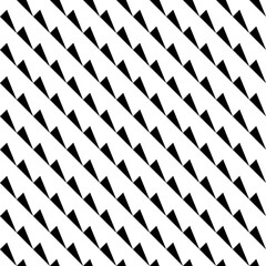 Repeated black slanted triangles on white background. Seamless surface pattern design with polygons. ornament Triangular blocks wallpaper. Diagonal lines motif. Digital paper for print. Zigzag vector.