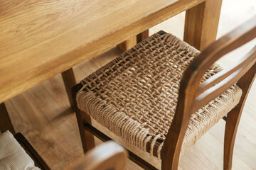 Stylish wooden chair with weaving twine. Handmade rustic chair. Diy modern rustic stool with rope....