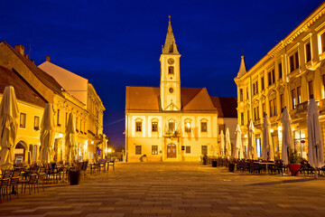 Fototapeta na wymiar Varazdin baroque square evening view, northern Croatia