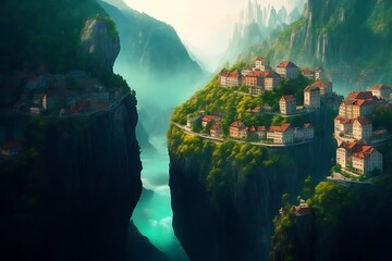 A mesmerizing blend of buildings and nature generative AI