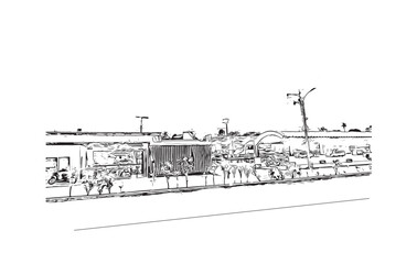 Obraz premium Building view with landmark of Puerto Princesa is the city in the Philippines. Hand drawn sketch illustration in vector.