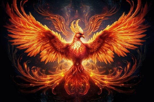 digital painting of phoenix in the fire flames, reborn and more powerful, artistic digital painting fire bird concept, created with Generative Ai Technology
