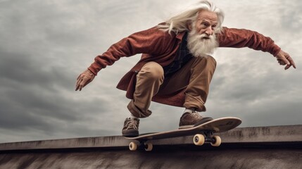 old man performing stunt on skateboard, created with Generative Ai Technology