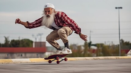 old man performing stunt on skateboard, created with Generative Ai Technology