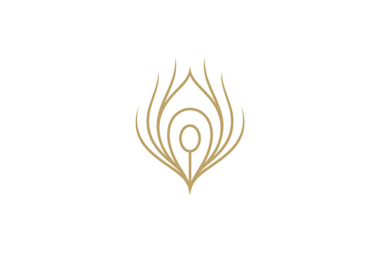 Peacock feather luxury line art logo design