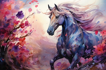 Obraz na płótnie Canvas Envision a mystical floral horse with an ethereal glow emanating from its body, Generative Ai