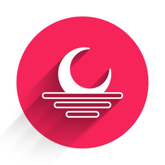 White Sunset icon isolated with long shadow. Red circle button. Vector