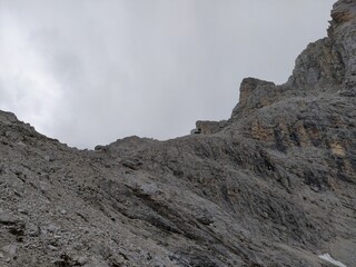 Climb to new bivouac Fanton, Belluno city in Italy