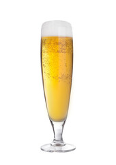 Glass of beer cider elegant with foam isolated on white background