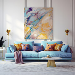Modern Couch Interior Design Idea, Modern Cozy Couch, Couch Design Idea with Blue sofa accent