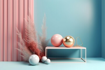 Christmas and New Year's minimalist mockup with abstract background in pastel colors for podium, modern stage, exhibition, or showcase. Generative AI