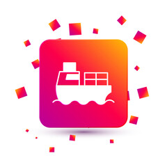 White Cargo ship with boxes delivery service icon isolated on white background. Delivery, transportation. Freighter with parcels, boxes, goods. Square color button. Vector