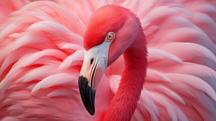 Exquisite Feathers in a Dance of Light, Close Up of a Pink Flamingo Under Backlight, Nature's Golden Ratio, Generative AI
