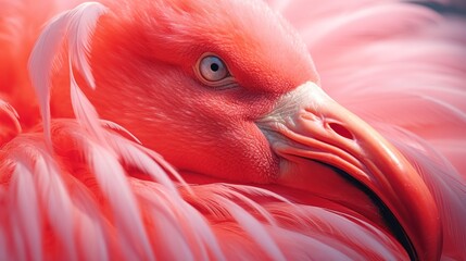 Exquisite Feathers in a Dance of Light, Close Up of a Pink Flamingo Under Backlight, Nature's Golden Ratio.
