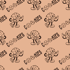 cute cookies vintage mascot character seamless pattern
