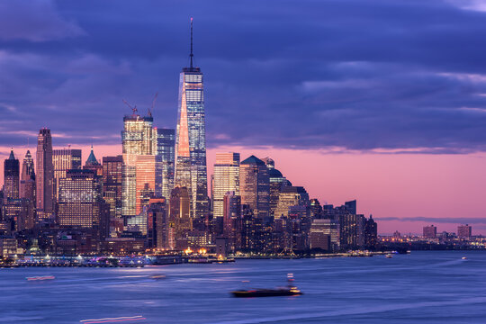 New York City skyline on the Hudson River.