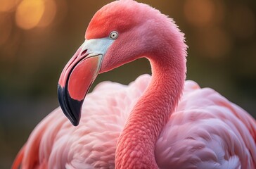 Exquisite Feathers in a Dance of Light, Close Up of a Pink Flamingo Under Backlight, Nature's Golden Ratio, Generative AI