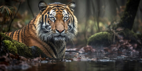 Portrait of a tiger in the wild. Generative AI