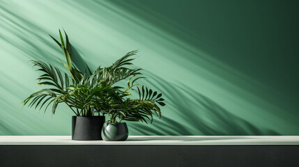 Vivid Photorealistic Green Plants on a Green Wall. Elegant Nature-Inspired Photography. Generative AI