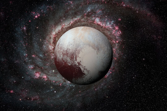 Solar System - Pluto. It is a dwarf planet in the Kuiper belt, a ring of bodies beyond Neptune. It is the largest known dwarf planet in the Solar System. Elements of this image furnished by NASA.
