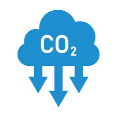 CO2 reduction cloud icon. CO2 emissions in a blue cloud icon isolated on white background. Carbon dioxide formula, smog pollution concept, environment concept. Clipart Vector illustration.