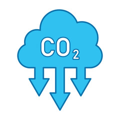CO2 reduction cloud icon. CO2 emissions in a blue outline cloud icon isolated on white background. Carbon dioxide formula, smog pollution concept, environment concept. Clipart Vector illustration.