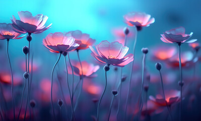 Fototapeta premium Generative AI: meadow with flowers Wild nature landscape