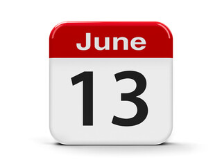 Calendar web button - The Thirteenth of June, three-dimensional rendering, 3D illustration