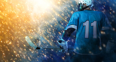 Ice hockey player in fire. Download high resolution photo for sports betting advertisement....