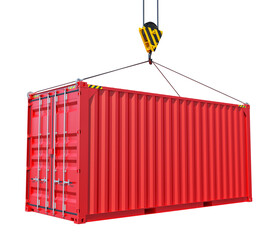 Cargo container with hook isolated on white. 3D rendering