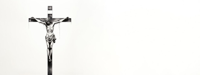 Crucifixion of Jesus Christ on a white background with copy space