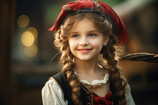 young pirate girl on pirate ship, Generative Ai