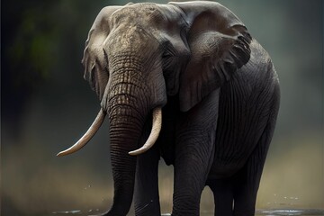 Fototapeta na wymiar AI generated illustration of A majestic elephant strides through a body of water