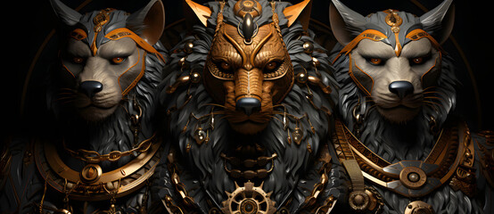 3d rendering of two cats in armor and gold accents Generated by AI