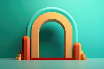 3D geometric shapes abstract podium with arch