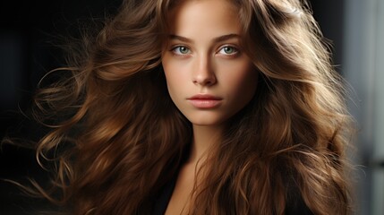 Obraz premium portrait of a young beauty girl with long hair, ai generative