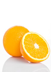 Healthy organic orange with slice on white background